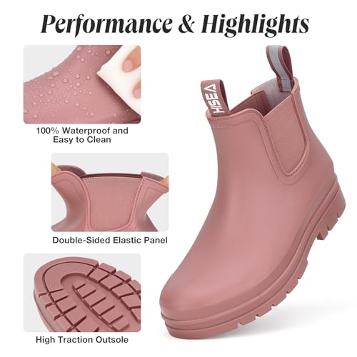 Women's Short Rain Boots Waterproof Ankle Chelsea Boots