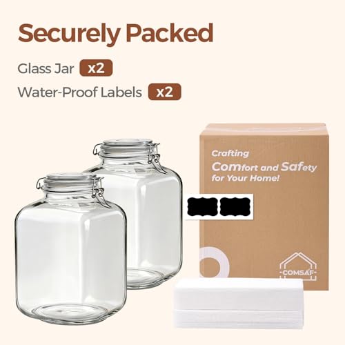 Square Glass Pantry Jars with Airtight Lids 1.1 Gallon 2 Pack Large (1.1 gallon x 2)