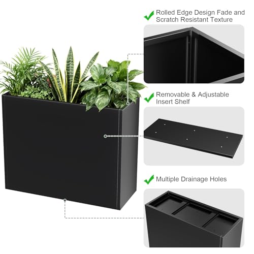 Metal Planter Box for Outdoor Plants 38" L x 13" W x 30" H (Black / 38" L x 13" W x 30")