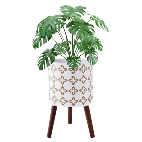 12 Inch Planter Pot with Stand (White Gold Floral / 12 Inch)