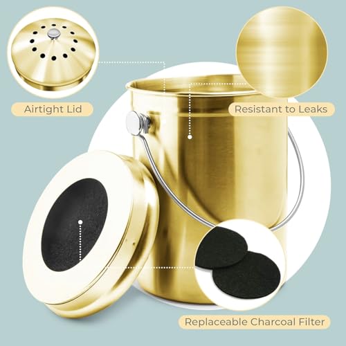 Kitchen Compost Bin for Kicthen Countertops (Gold)