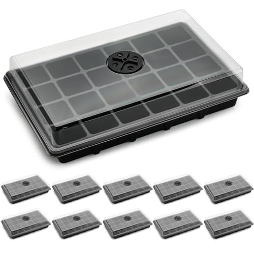 10 Pack Seed Starting Trays with Humidity Dome & Large 24 (Black / 10 Sets)