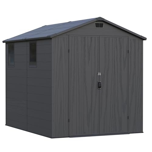 6x8FT Plastic Outdoor Storage Shed with Floor (6x8FT / Dark Gray)