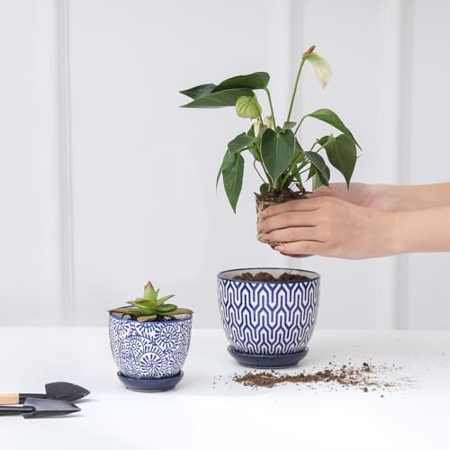 Ceramic Succulent Pots (Vintage Blue / 3.5 Inch, Set of 6)