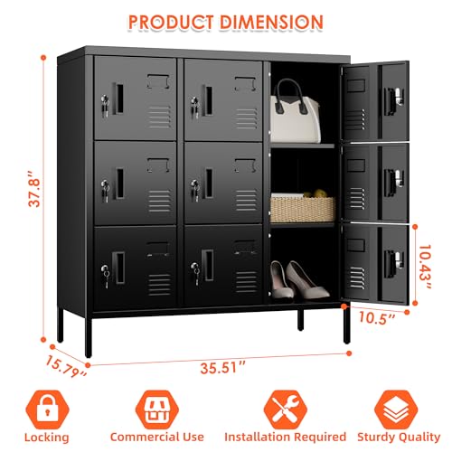 9 Door Metal Locker with Lock and Card Slot (Black / S-9 Doors)