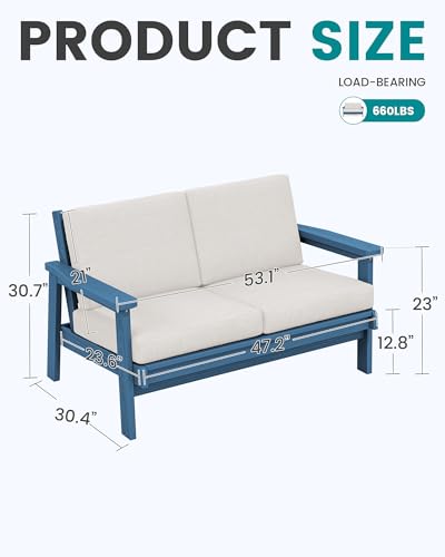 HDPE Patio Furniture Set with 33” Square Fire Pit Table (Blue/Khaki)
