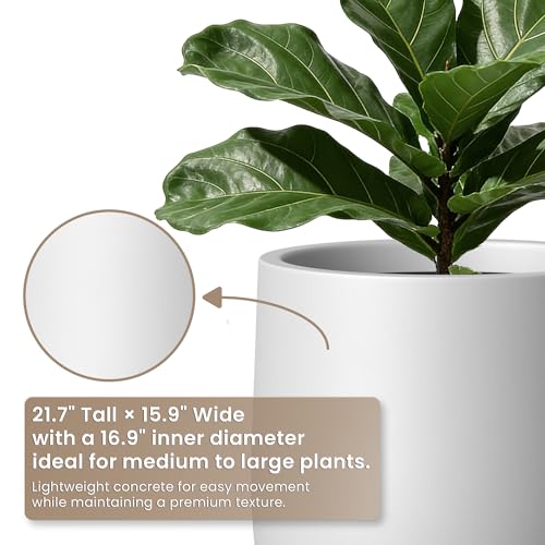 Large Round Bullet White Concrete Planter 21.7" Tall (White / 21.7" h)