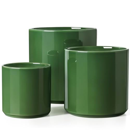 10+8+6 Inch Ceramic Pots for Plants (Bamboo Green)