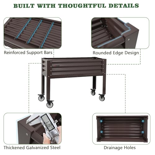 Anleolife Rolling Elevated Raised Garden Bed with Wheels (48x18x35 in / Cafébronze)