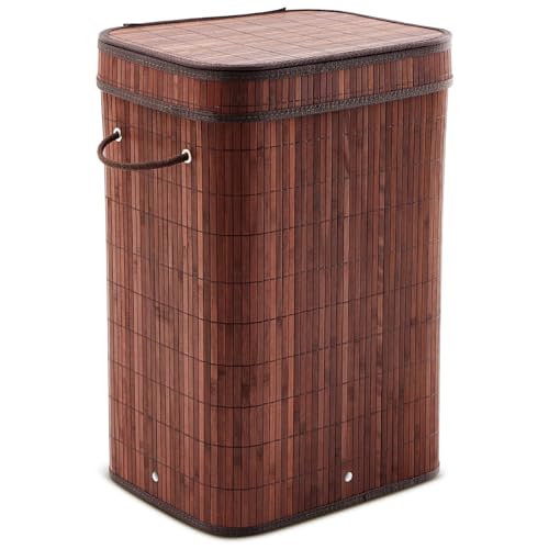 1 Pack 21 Gallon Bamboo Slim Trash Can with Lid Foldable (23.6×15.8×11.8inches / Brown)