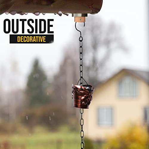 8.5FT Butterfly Iron Rain Chain for Gutters and Rain Barrel+Adapter (Bronze)