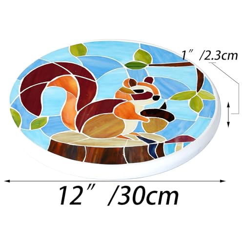 MSS006 Tiffany Style Stained Glass Mosaic Decorative Stepping Stone for Garden Decor (12" Round / Squirrel)