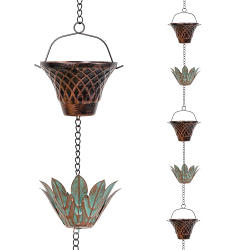 10.2ft Lotus Rain Chains for Outside Gutters (Brown & Green)