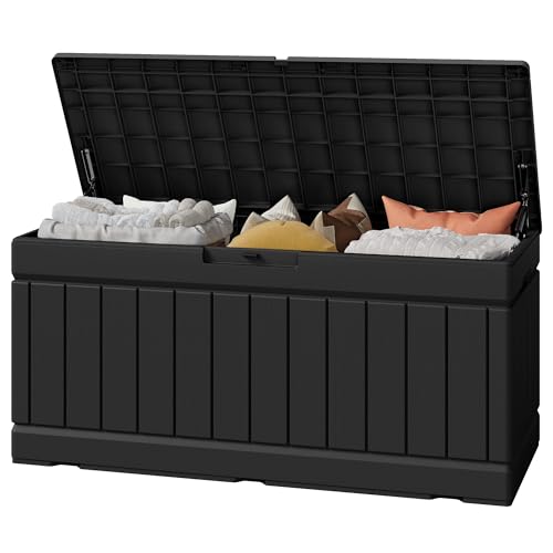 Outdoor Storage Box 82 Gallon Storage Bin with Lid for Patio Furniture (Black / 82 Gallon)