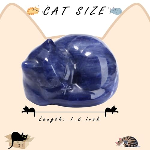 Sodalite Cat Healing Crystals Figurine Sleeping Cat Hand Carved Cute Statue Polished Stone Sculpture Reiki Office Room Bedroom Desk Home Decoration Gifts 1.6" (O-sodalite)