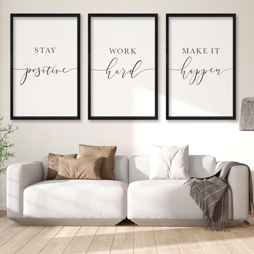 Inspirational Quotes Wall Art Decor 3 Piece 16"X24" Black (24"L x 16"W / Stay Positive Work Hard Make It Happen（Black))