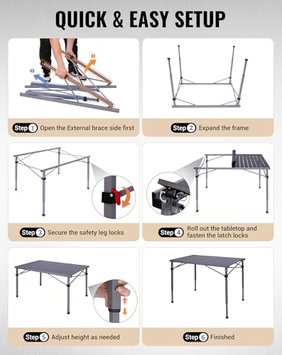265 Lbs Folding Camping Table (4p - 42.1"×27.6" - 3 Adjustable Height)