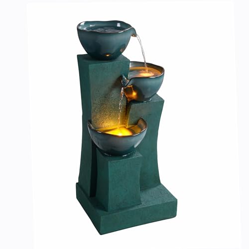 28.54 in. 3 Tier Cascading Outdoor Water Fountain (Green)