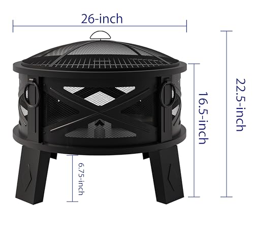 26in Steel Fire Pit with Chimney for Backyard Camping BBQ (Contemporary)