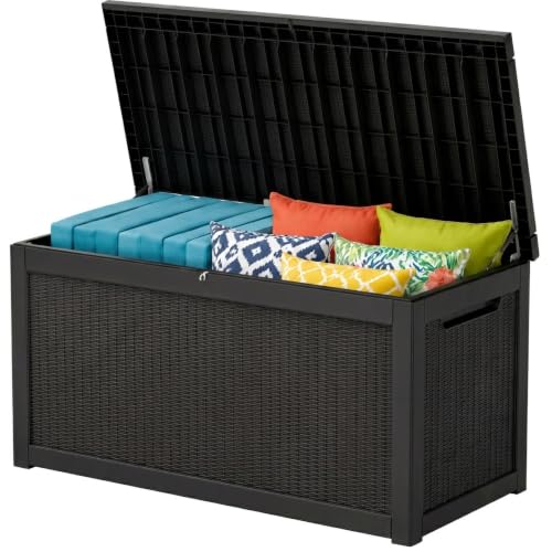 320 Gallon Outdoor Storage Box Resin Deck Box All Weather Waterproof Large Lockable Storage Container Deck Box for Patio Cushions (Black / 320 GAL NEW)