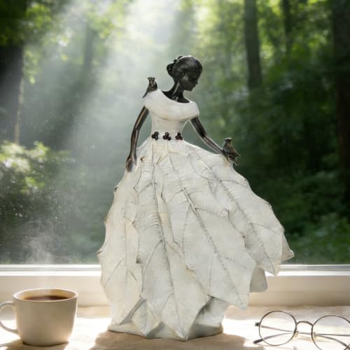 Fairy Garden Statue Maiden Home Decoration 14.5 Inch Table Decor (White-14.5 Inch)
