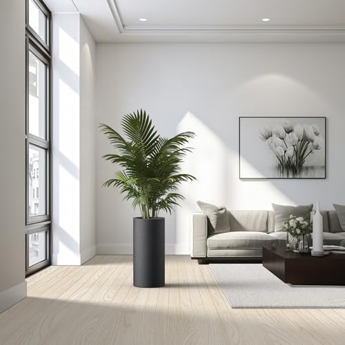 Small Round Column Black Concrete Planter 18.9" Tall