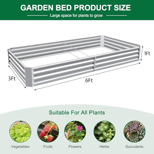 2 Pack 6×3×1ft Galvanized Metal Raised Garden Bed (2 Count)