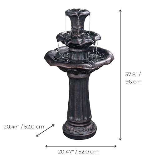 Lily Flower Floor Pedestal 3 Tiered Floor Waterfall Fountain with Pump for Outdoor Patio Garden Backyard Decking (38")