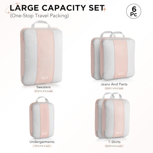 6 Set Compression Packing Cubes for Travel Essentials (Beige)