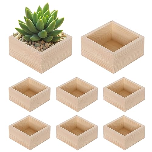 8 Pack Unfinished Wooden Box Square Rustic Small Wooden Boxes (8 Count)