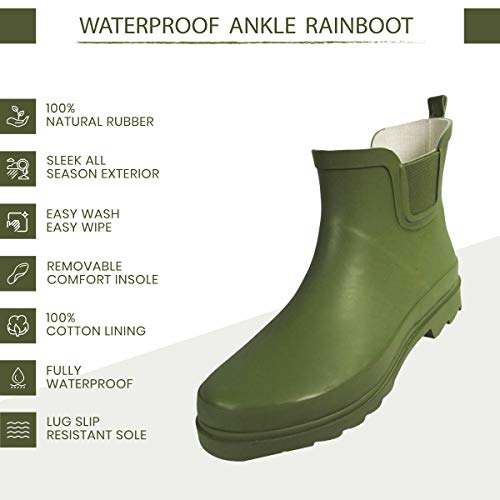 Women's Waterproof Ankle Rain Boots (9 / Green)