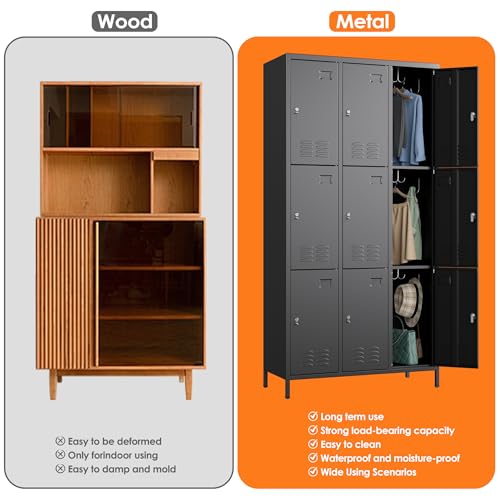 9 Doors Metal Storage Locker for Employees (Black / 9 Doors)