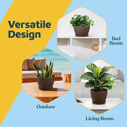 Brown 6 Inch Plant Pots with Drainage & Saucers 24 Pack (24 Count)