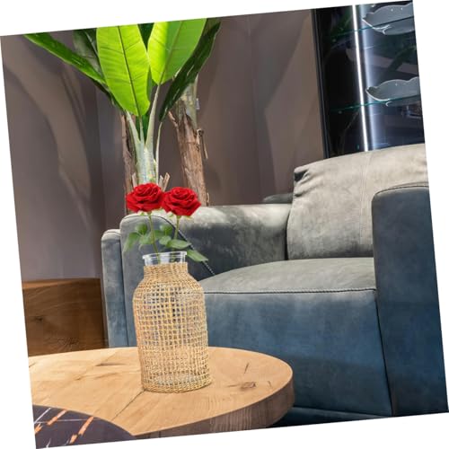 Desktop Vase Glass Vase with Woven Rattan Cover 8.07 X 3.93 X 3.93 in Flower Arrangement for Dried Flowers Floral Centerpiece Farmhouse Home Decor