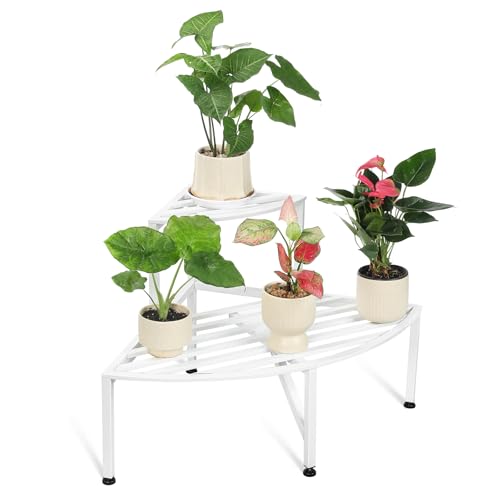 2 Tier Corner Plant Stand Outdoor Metal (Corner-White)