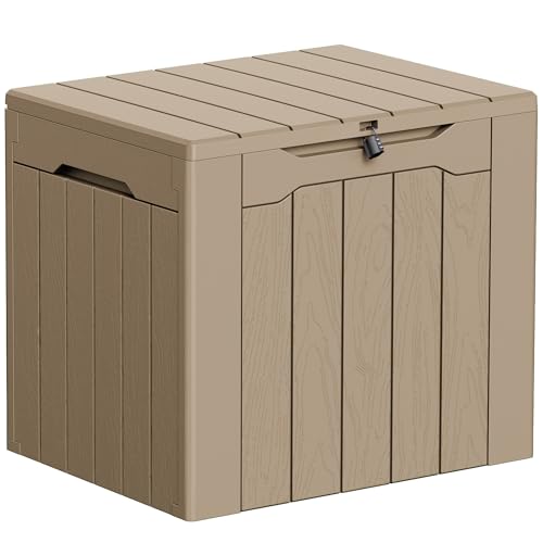 33 Gallon Resin Deck Box Weatherproof Storage Box (Light Coffee / 33 Gallon)