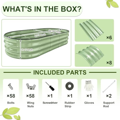 Galvanized Raised Garden Beds Outdoor (Green / 6 x 3 x 1 ft)