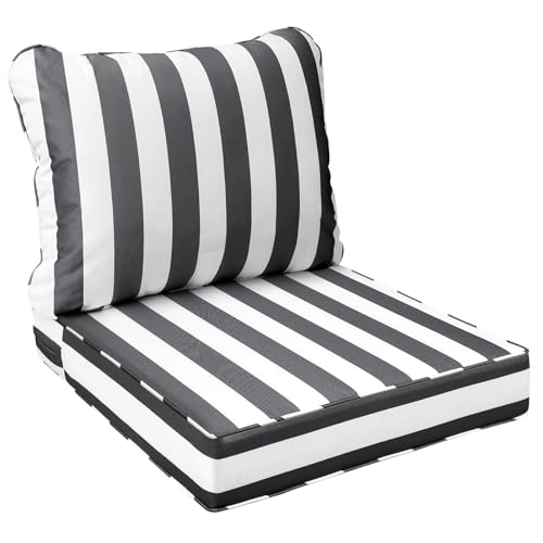 Outdoor Chair Cushions (Gray Cabana Stripe / 22"x24"x5" / 22"x19")