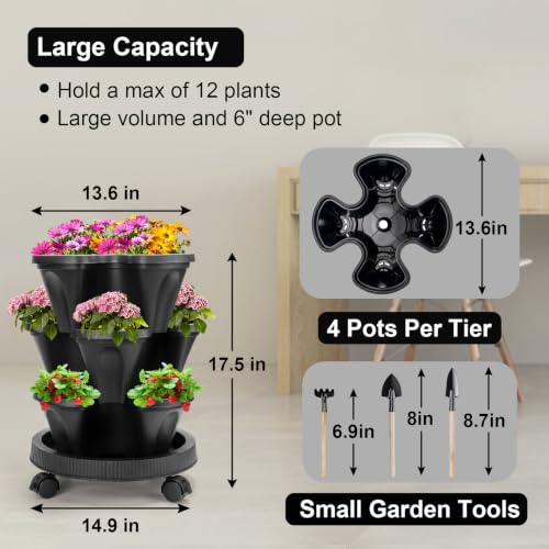 Vertical Planter Tower (Black / 3 Tier)