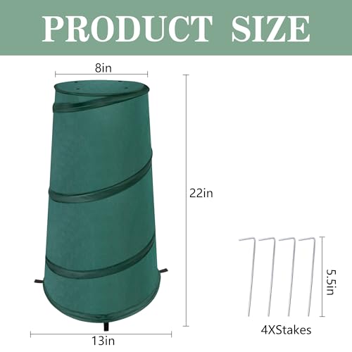 8" x 13" x 22" Pop Up Frost Protection Plant Cone (Green-1pc)