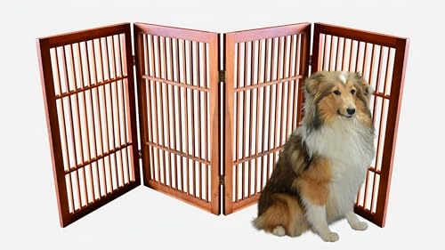Pet Dog Gate Freestanding (4 Panel 30" Tall / Brown Pet Gate)