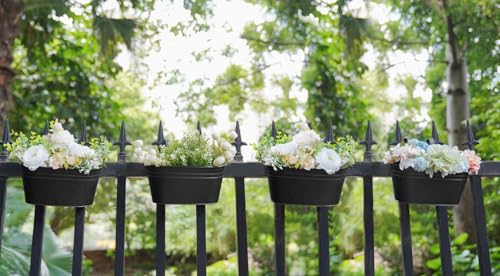 10.5 Inch Metal Hanging Flower Pots 4 Pcs Outdoor Railing Planter Box (4 Count)
