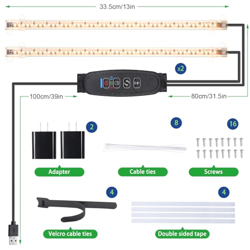 13 Inches LED Grow Light Strips (Black Cabel 3500K / 2 Head 2 Pack)