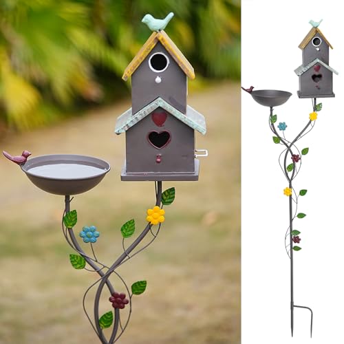 Bird Baths and Bird House with Pole (brown)