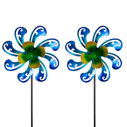 2 Packs 10" Outdoor Metal Wind Spinner (2-Blue)