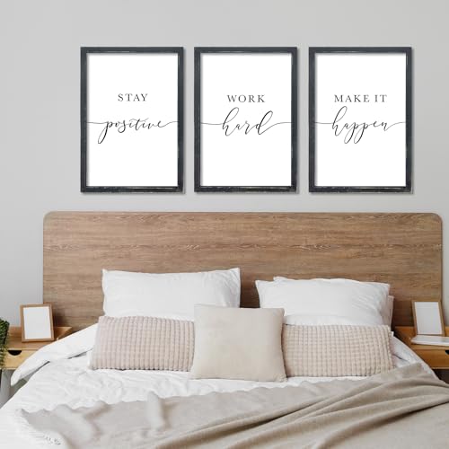 Inspirational Quotes Wall Art Decor 3 Piece 11"X16" Black (16"L x 11"W / Stay Positive Work Hard Make It Happen（Black))