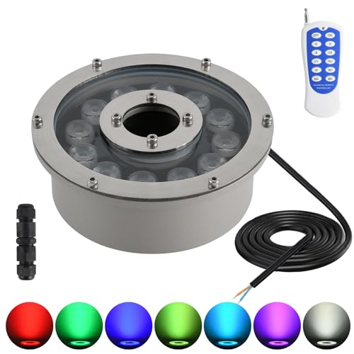 Fountain Light 36W 12V AC RGB Color with Remote Control IP68 Waterproof LED Landscape Lighting Suitable for Fountains (RGB (Red, Green, Blue))