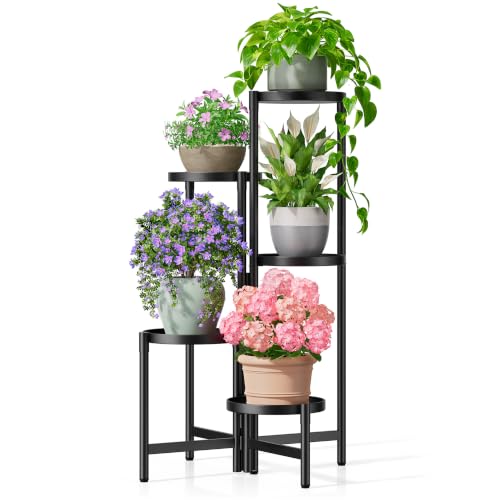 Tall Plant Stand Indoor Outdoor (BlackDisk / 5-tiers)