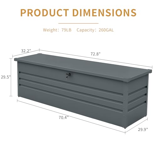 Metal Deck Box Waterproof (72.83"L x 32.28"W x 29.53"H)