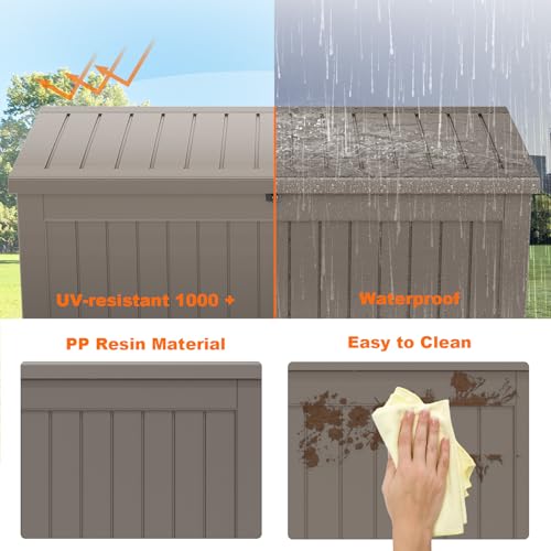 280Gal Outdoor Storage Box Waterproof Lockable Deck Box (Grey / 280 Gallon)